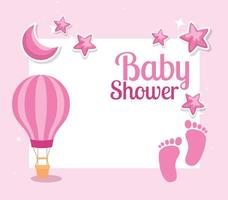 babyshowerkaart met voetafdrukken en decoratie vector
