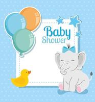babyshowerkaart met schattige olifant en decoratie vector