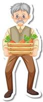 stickersjabloon met een tuinman oude man houdt groentedoos geïsoleerd vegetable vector