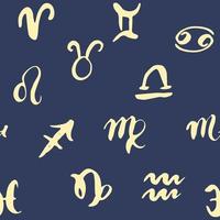 dierenriem tekens naadloze patroon. handgetekende horoscoop astrologie symbolen, grunge getextureerde ontwerp, typografie print, vectorillustratie vector
