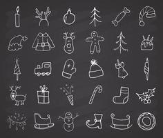 Kerstmis en Nieuwjaar pictogrammen hand getrokken doodles, vector illustratie