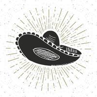 vintage label, handgetekende sombrero Mexicaanse traditionele hoed schets, grunge getextureerde retro badge, embleem ontwerp, typografie t-shirt print, vector illustratie