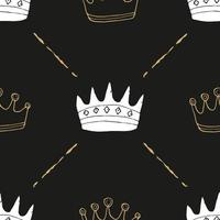 kroon naadloze patroon, hand getrokken koninklijke doodles achtergrond, vectorillustratie vector