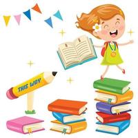 schattige schoolkinderen en kleurrijke boeken vector