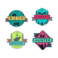 bizon en bos maan en jager badges ingesteld logo vector