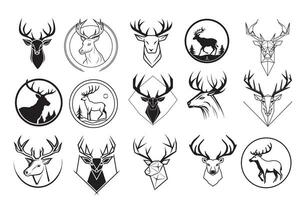 reeks van logo elanden schetsen hand- getrokken in tekening stijl vector illustratie