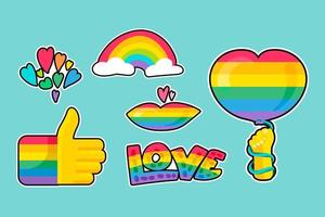 lgbtqi regenboog trots verschillende stickers instellen vector