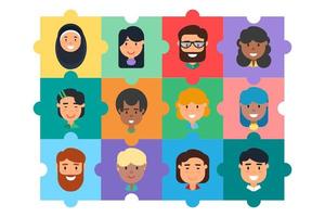 diverse community teambuilding puzzel concept vector