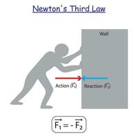 Newton's derde wet experiment. uitspraak, voorbeelden, en vergelijking. studie inhoud voor fysiek studenten. vector illustratie.