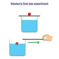 Newton's eerste wet van beweging experiment. fysica - dwingen en wetten van beweging. leerzaam inhoud voor fysiek studenten. vector illustratie.