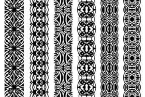 abstract kant trimmen patronen set. naadloos patronen met bloemen elementen in zwart kleur. sier- kant plakband ontwerpen. vector