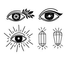 set minimalistische tatoeages met ogen en diamanten vector