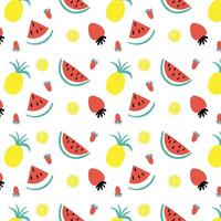 watermeloen, ananas en bessen, een naadloos patroon voor handelswaar, schetsboeken, notebooks en divers ontwerpen. fruit BES patroon, fruit achtergrond, watermeloen BES humeur. vector