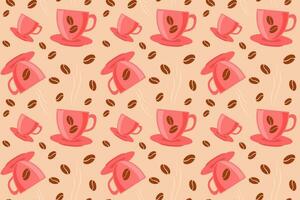 naadloos patroon van koffie bonen, geurig zwart patroon, koffie winkel. licht koffie achtergrond patroon in vlak stijl, bonen en kop van koffie. vector