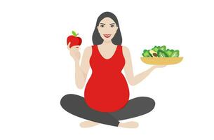 zwanger vrouw aan het eten gezond voedsel vector illustratie. moeder zorg concept