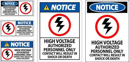 merk op teken hoog Spanning, geautoriseerd personeel enkel en alleen, contact zullen resultaat in schok of dood vector