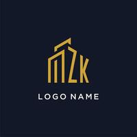 zk eerste monogram met gebouw logo ontwerp vector