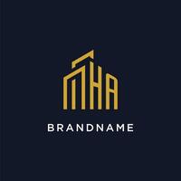 ha eerste monogram met gebouw logo ontwerp vector