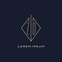 monogram zd logo met diamant ruit stijl, luxe modern logo ontwerp vector