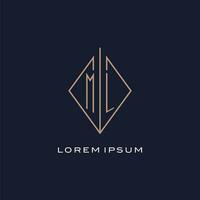 monogram ml logo met diamant ruit stijl, luxe modern logo ontwerp vector