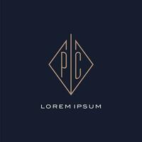 monogram pc logo met diamant ruit stijl, luxe modern logo ontwerp vector