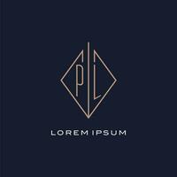 monogram pl logo met diamant ruit stijl, luxe modern logo ontwerp vector