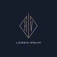 monogram rv logo met diamant ruit stijl, luxe modern logo ontwerp vector