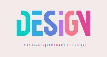 creatief alfabet, regenboogkleuren, modern geometrisch lettertype. helder kleurrijk type voor futuristisch of kinderlogo, kop, belettering en typografie. trendy stijlbrieven, vector typografisch ontwerp.
