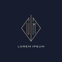 monogram um logo met diamant ruit stijl, luxe modern logo ontwerp vector