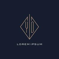 monogram yo logo met diamant ruit stijl, luxe modern logo ontwerp vector