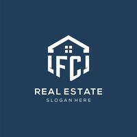 brief fc logo voor echt landgoed met zeshoek stijl vector