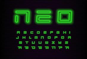 neo geometrische letters instellen. groene futuristische lettertype. neon moderne stijl vector Latijnse alfabet op zwarte achtergrond. lettertype voor cyber maandag evenement, promo, logo, banner, monogram en poster. gezet ontwerp