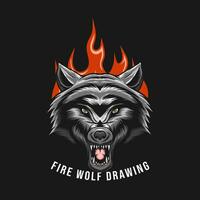 brand wolf hoofd vector tekening