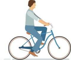 jonge man fietsten. vectorillustratie. hipster jonge man met vintage fiets vintage vector