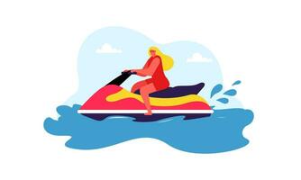 mensen jong rijden een Jet ski vector illustratie