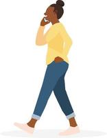 jonge vrouw loopt en belt vectorillusration.smart meisje graag praten over phone.lady charactery vector