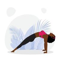 jonge zwarte dame die bridge yoga asana beoefent, jonge dame die yoga buiten beoefent vector