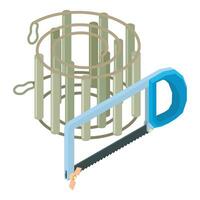 speleologische gereedschap icoon isometrische vector. ijzer speleologie ladder en hand- metaalzaag vector