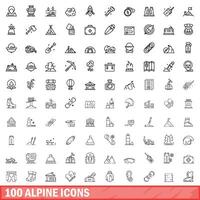 100 alpine pictogrammen set, schets stijl vector