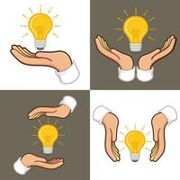 hand- Holding een gloeiend licht lamp vector