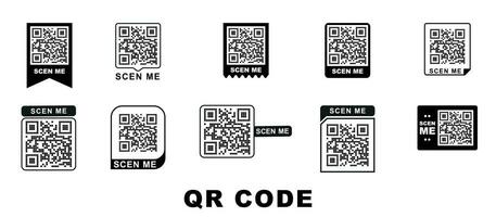 qr code kader vector set. scannen me telefoon label. qr code bespotten omhoog, model. streepjescode smartphone ID kaart icoon. mobiele telefoon QR code spandoek. mobiel betaling en identiteit Aan wit achtergrond.