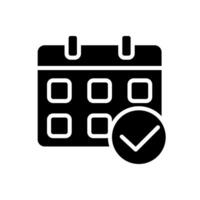 kalender met controleren Mark zwart glyph icoon. organisator beheer. bevestigen afspraak datum. goedkeuren ontmoeting. silhouet symbool Aan wit ruimte. solide pictogram. vector geïsoleerd illustratie