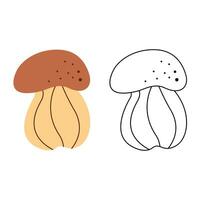 een klein reeks met een abstract porcini paddestoel. zwart en wit en kleur clip art vector illustratie.