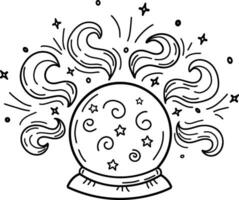 een hand getekend mystiek kristal bal met sterren. een magie bal.magie verzameling, symbool, talisman, antiek stijl, boho. vector illustratie gemarkeerd Aan een wit achtergrond.