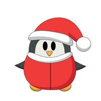 schattig tekenfilm pinguïn de kerstman claus in kleur vector