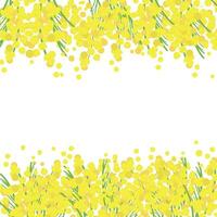 mimosa sjabloon met bloemen voor tekst. vector achtergrond met geel acacia bloemen voor Gefeliciteerd, ansichtkaart, label, banier, kaart. hand- getrokken feestelijk achtergrond, ontwerp element, decoratief ornament