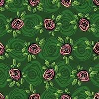 naadloos bloemen patroon van roze rozen en groen bladeren Aan groen achtergrond patroon vector