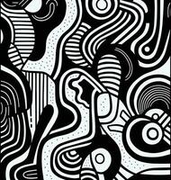 zwart en wit meetkundig patroon, in de stijl van biologisch vormen en gebogen lijnen, minimalistische slagen, keith haring, zacht lijnen, abstract minimalisme waardering, dik impasto textuur, stoutmoedig kleuren vector