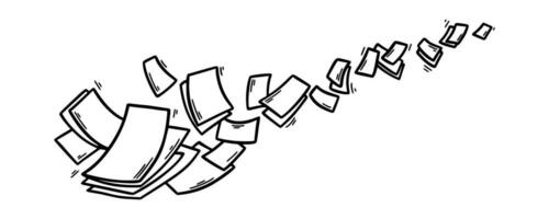 vliegend papier lakens in tekening stijl. hand- getrokken blanco document Pagina's. vallend bestanden van documenten. horizontaal kantoor bedrijf vector illustratie.