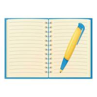 Open notitieboekje met pen, school, kantoor uitrusting vector